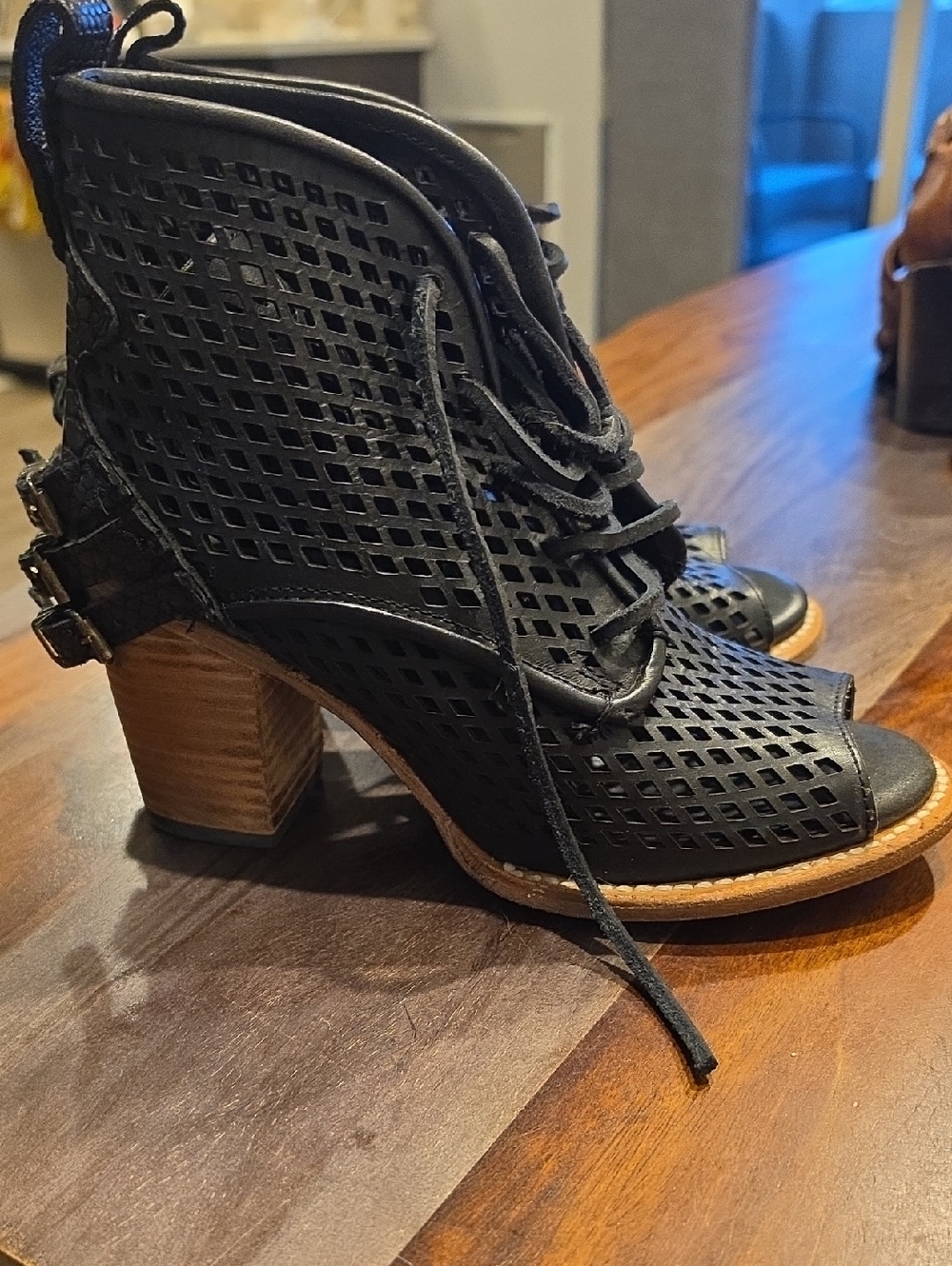 Freebird Benni - Open-Toe Block Heel Booties